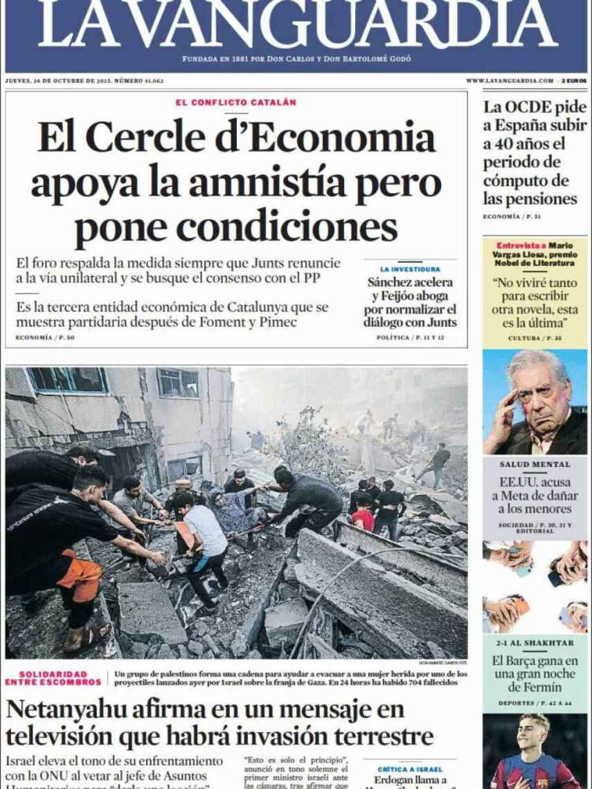 Portada de 'La Vanguardia' de 26 de octubre de 2023