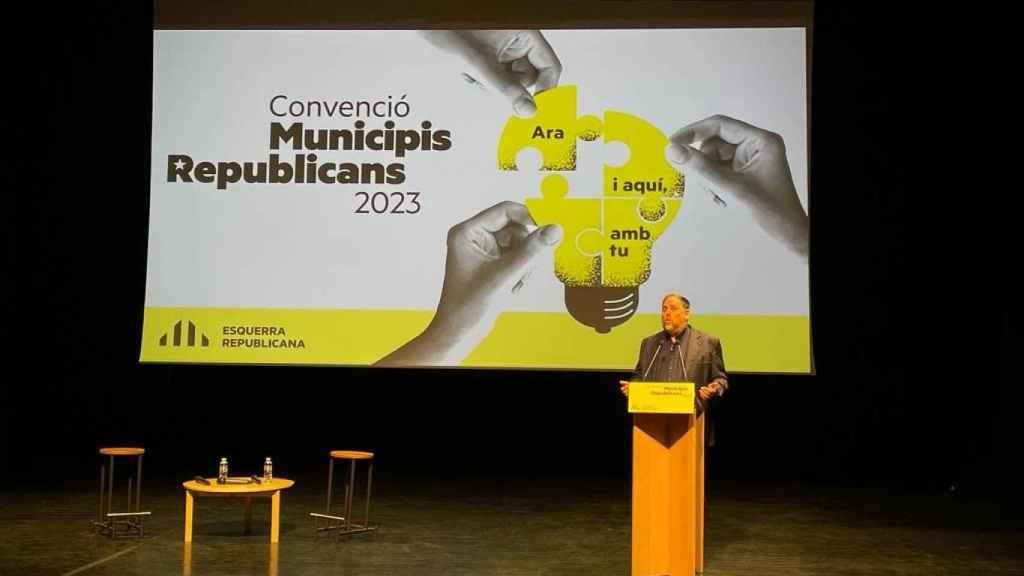 El líder de ERC, Oriol Junqueras, en la Convención de Municipios Republicanos de ERC celebrada en Llinars del Vallès (Barcelona).