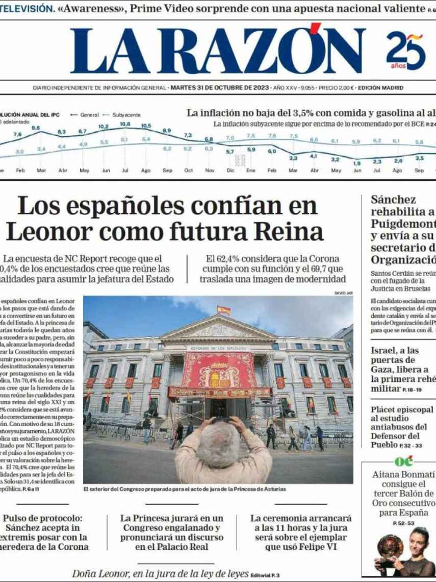 Portada de 'La Razón' del 31 de octubre de 2023