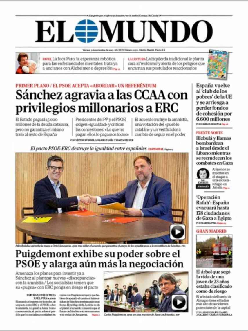 Portada de 'El Mundo' de 3 de noviembre de 2023