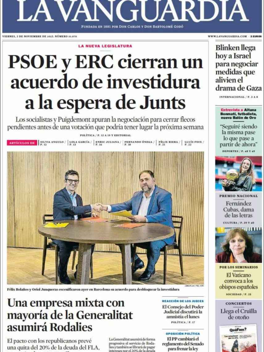 Portada de 'La Vanguardia' de 3 de noviembre de 2023