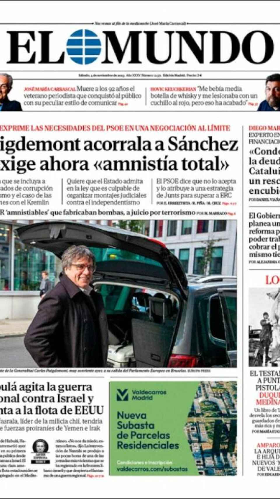 Portada de 'El Mundo' del 4 de noviembre de 2023