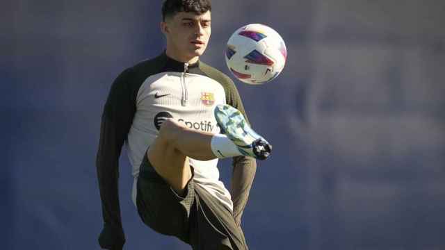 Pedri González, durante un entrenamiento con el Barça