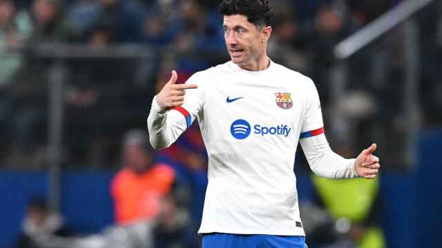 Lewandowski, en un lance del Shakhtar-Barça