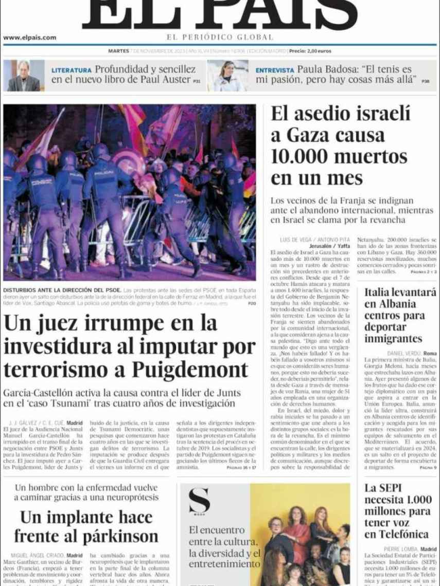 Portada de 'El País' de 7 de noviembre de 2023