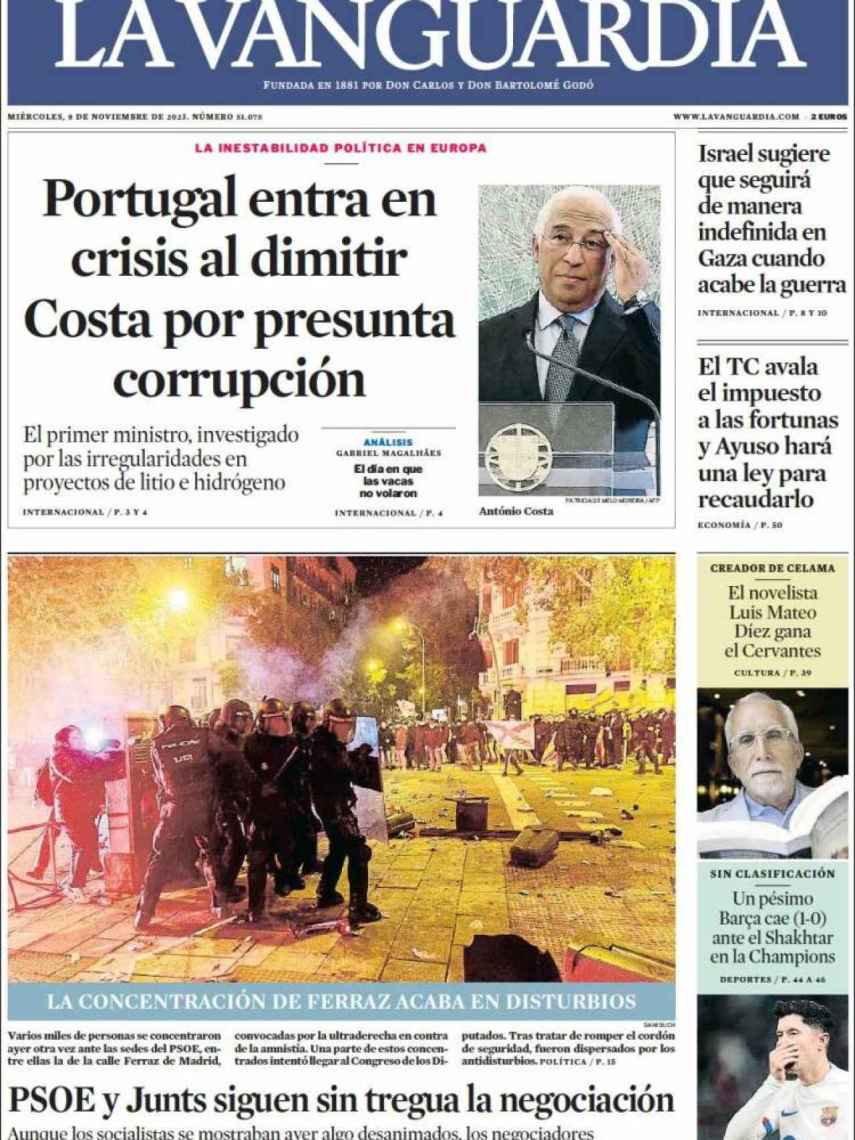 Portada de 'La Vanguardia' de 8 de noviembre de 2023