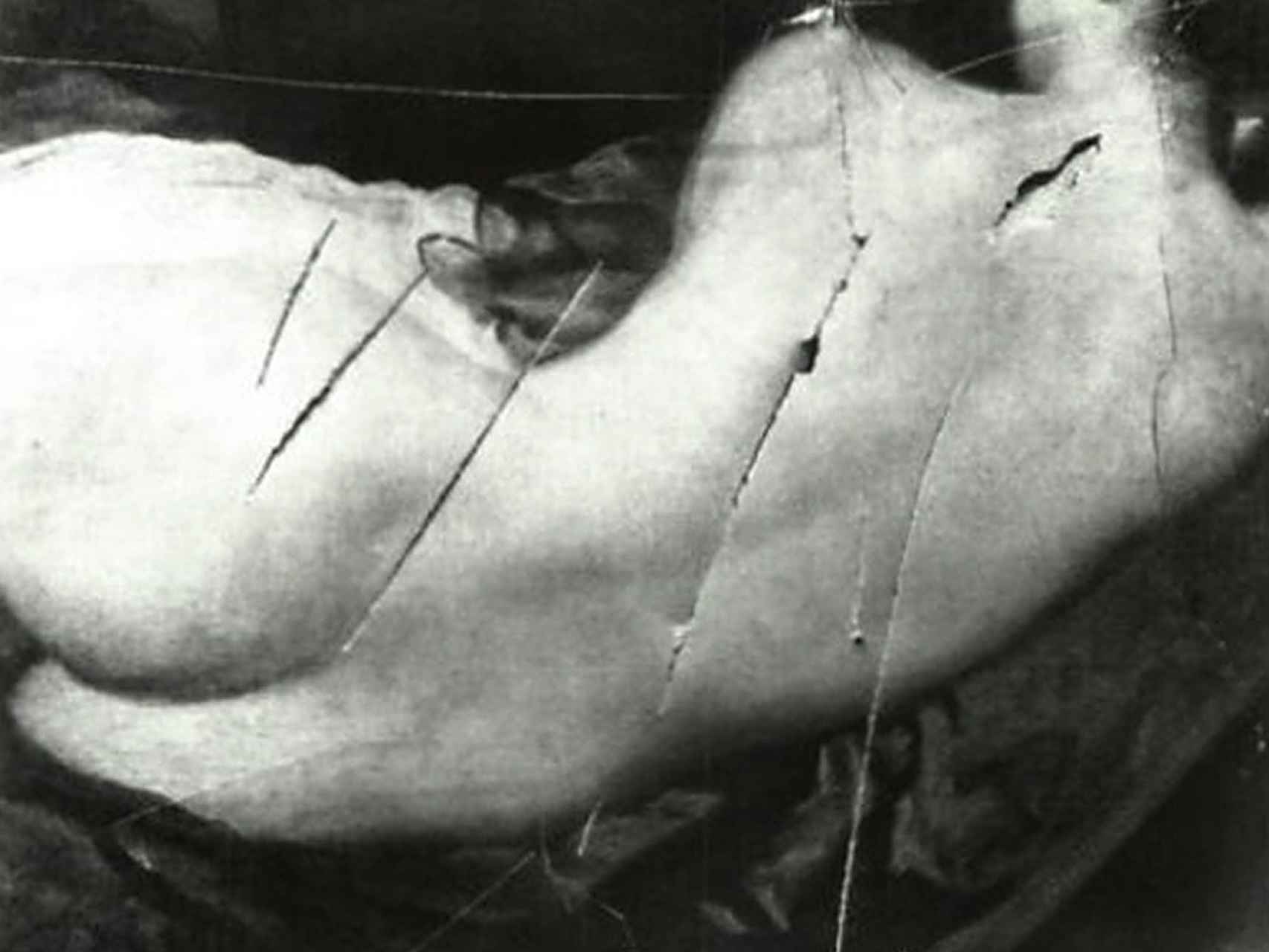 Detalle del lienzo tras las cuchilladas realizadas por una sufragista en 1914.