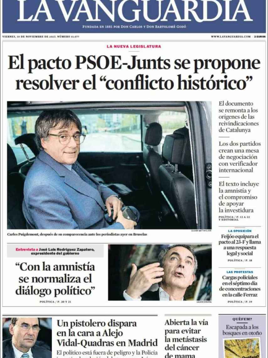 Portada de 'La Vanguardia' de 10 de noviembre de 2023