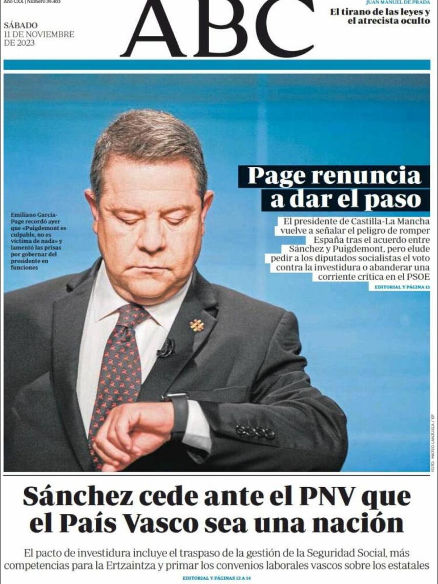 Portada del 'ABC' del 11 de noviembre de 2023