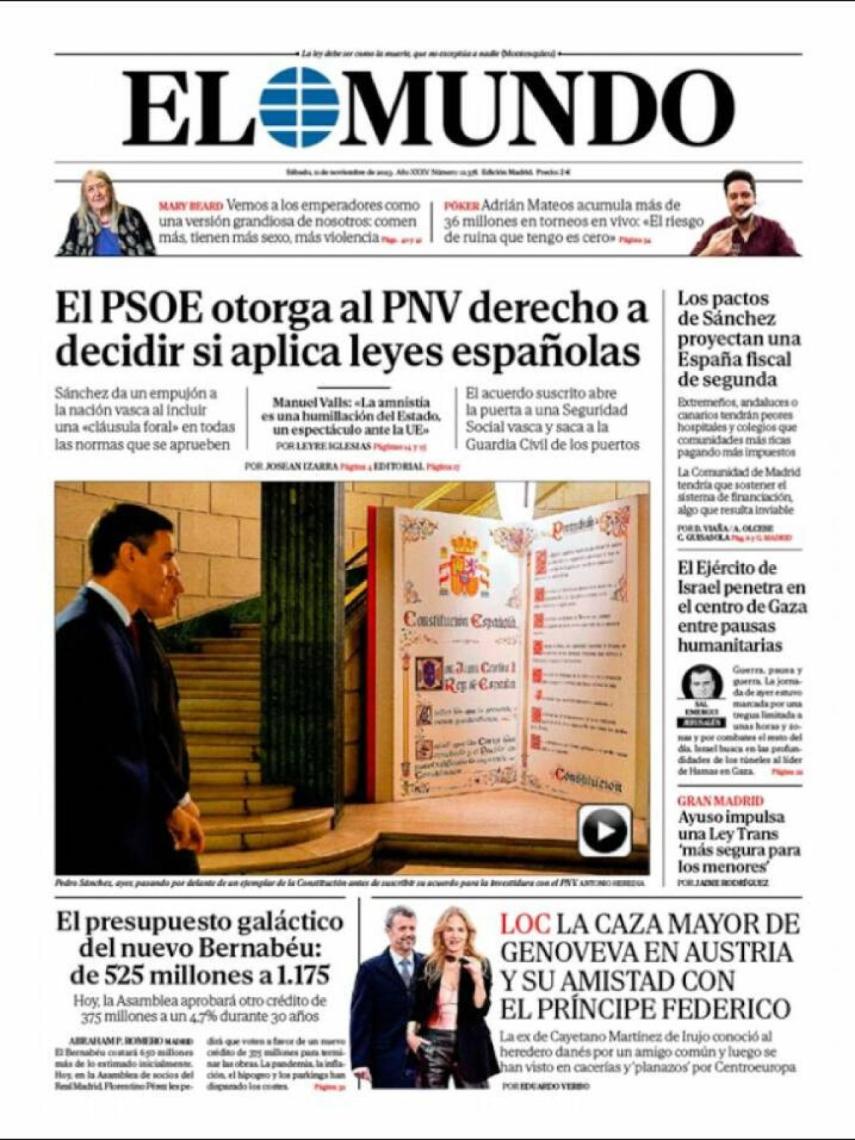Portada de 'El Mundo' del 11 de noviembre de 2023