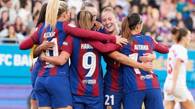 Las jugadoras del Barça Femenino, celebrando un gol