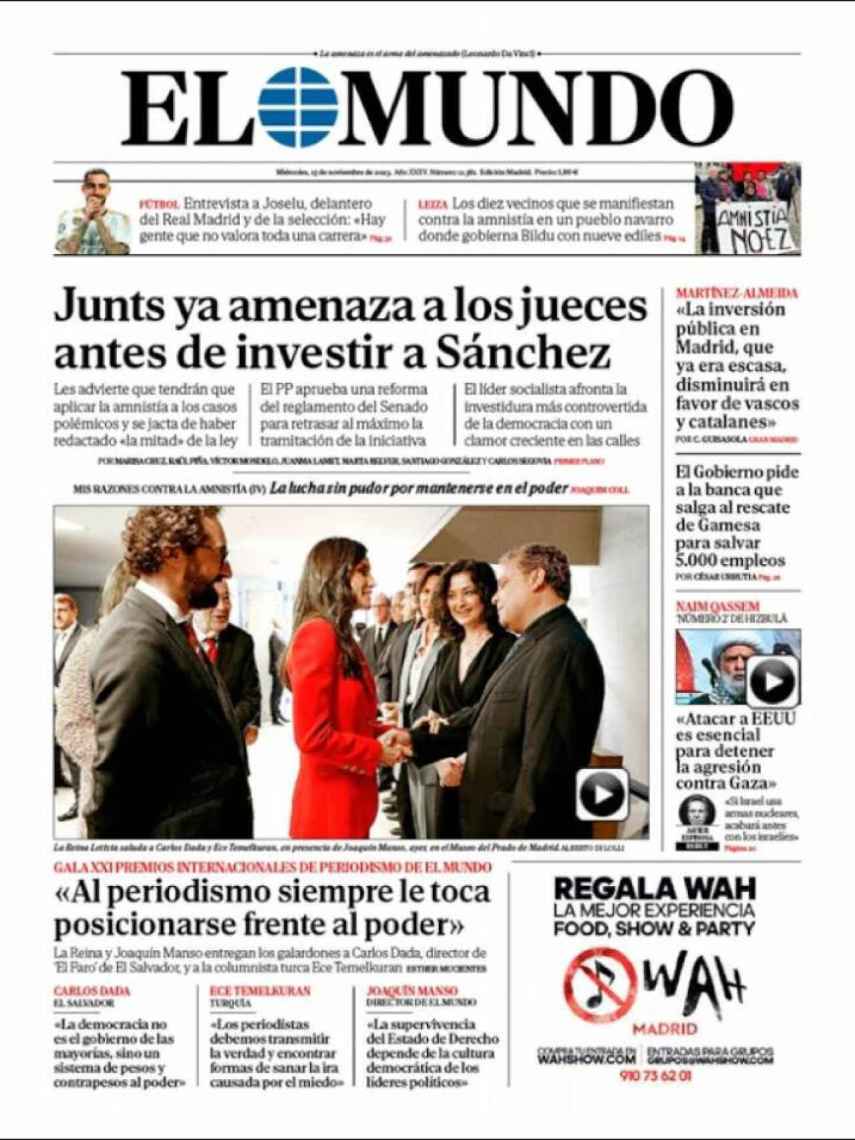 Portada de 'El Mundo' de 15 de noviembre de 2023