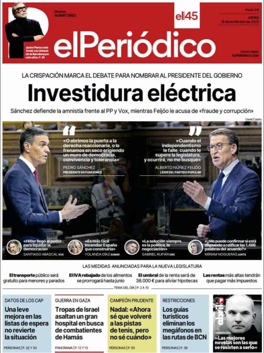 Portada de 'El Periódico' de 16 de noviembre de 2023