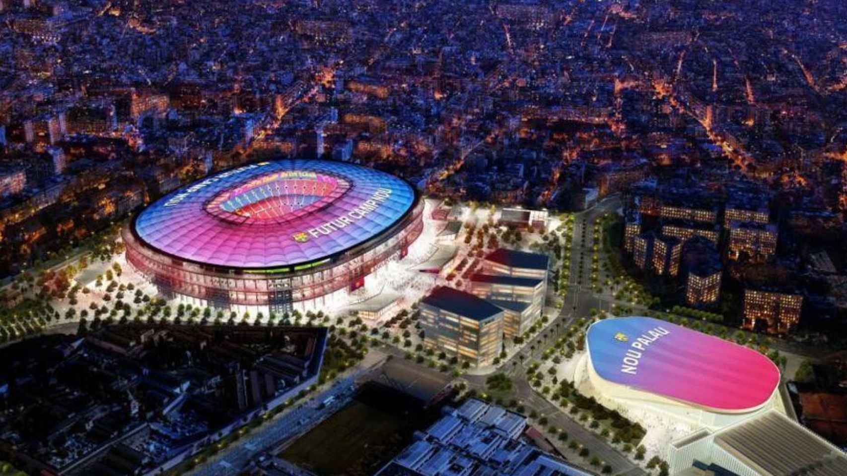 El nuevo Camp Nou, junto al nuevo Palau Blaugrana en una imagen virtual