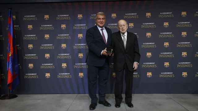 Joan Laporta y Jordi Pujol, en un acto del Barça con los socios y socias