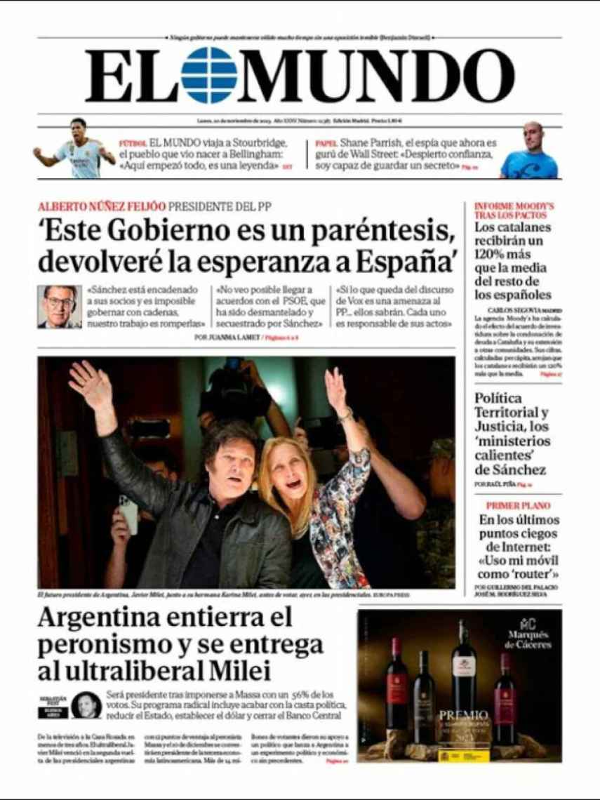 Portada de 'El Mundo' de 20 de noviembre de 2023