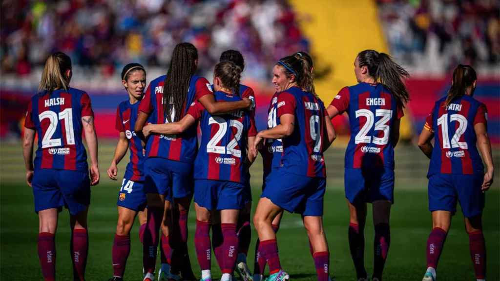 Las jugadoras del Barça Femenino, celebrando un gol