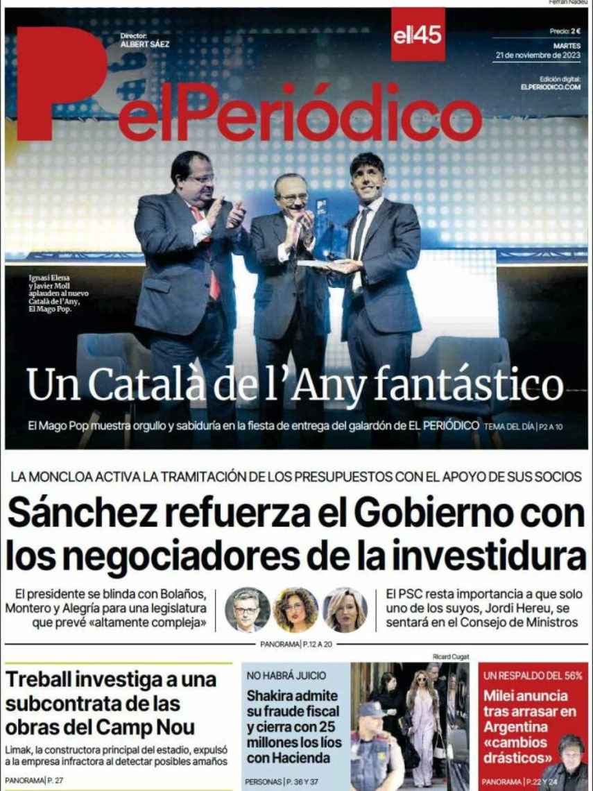 Portada de 'El Periódico' de 21 de noviembre de 2023