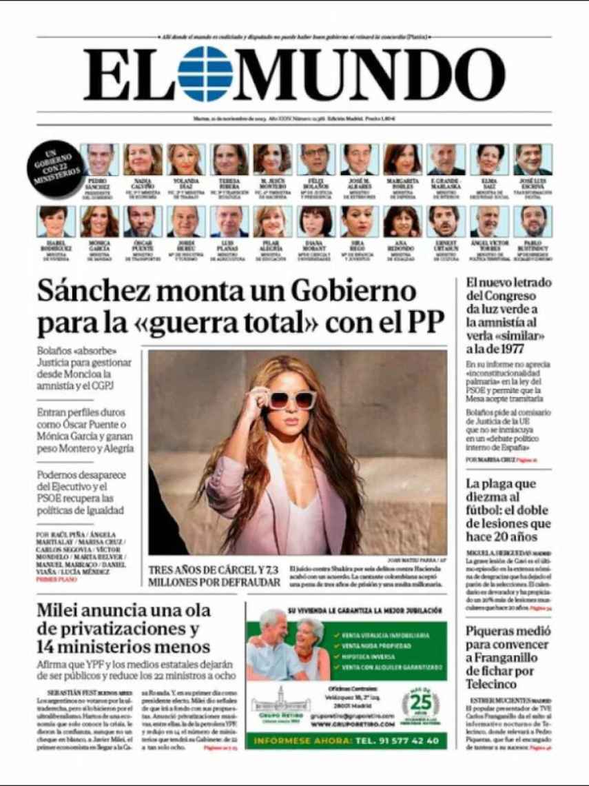 Portada de 'El Mundo' de 21 de noviembre de 2023