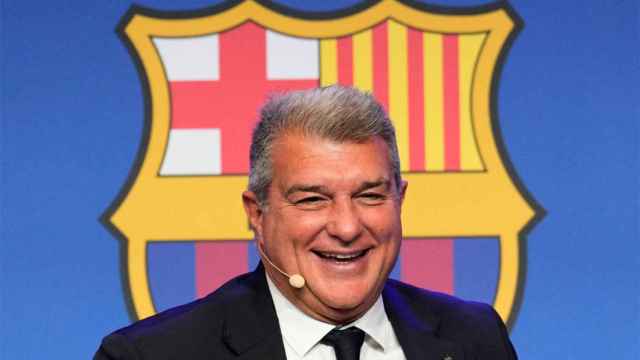 Joan Laporta, sonriente durante una rueda de prensa del FC Barcelona