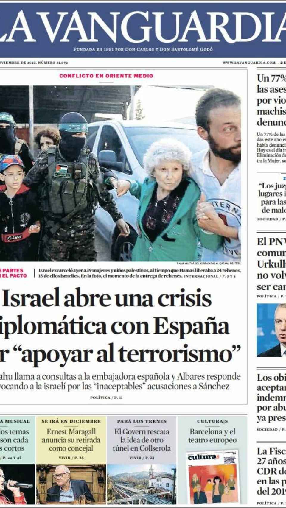 Portada de 'La Vanguardia' del 25 de noviembre de 2023