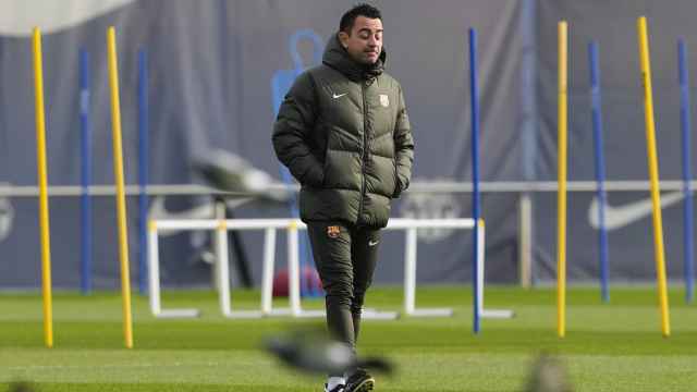 Xavi, en el entrenamiento previo al Barça-Oporto