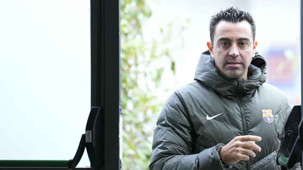 Xavi Hernández, antes de una rueda de prensa con el FC Barcelona