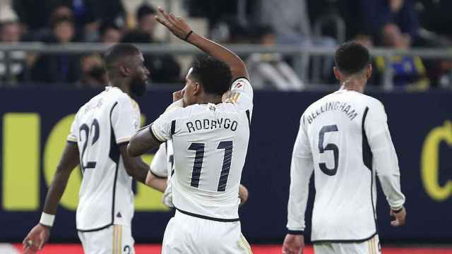 Rodrygo festeja el triunfo del Real Madrid contra el Cádiz
