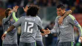 Marcelo felicita a Cristiano Ronaldo por un gol anotado en la Champions