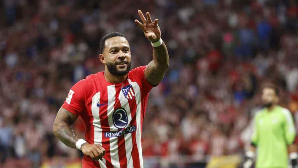 Memphis Depay, celebrando un gol contra el Atlético de Madrid