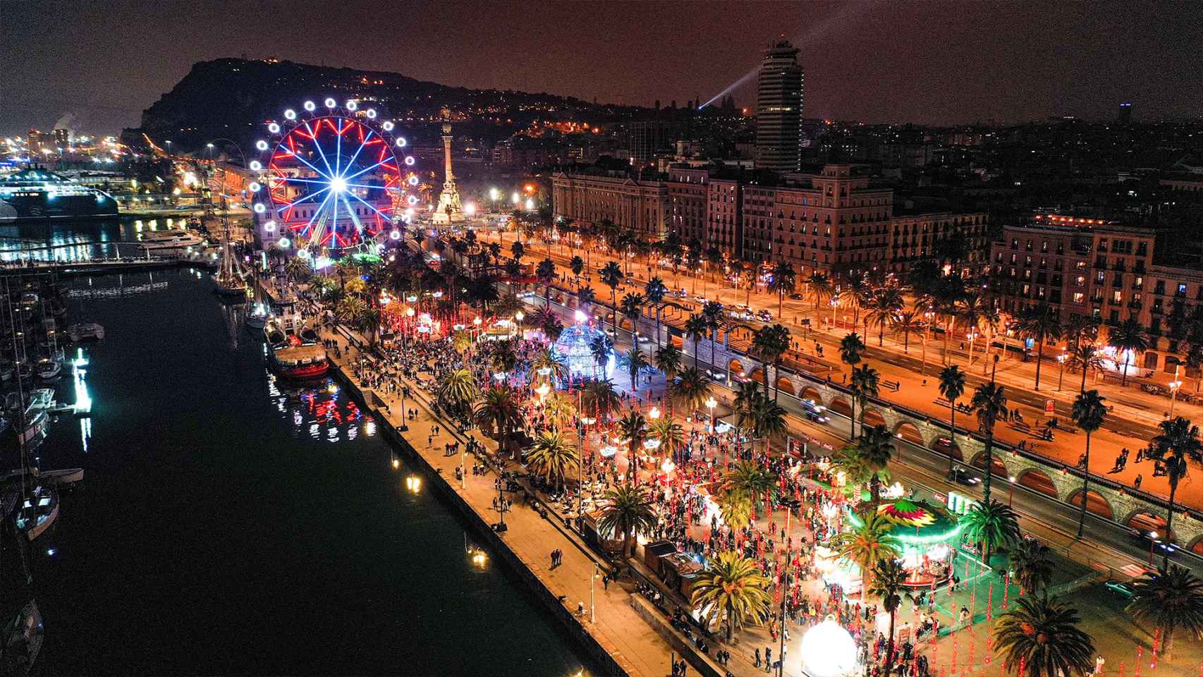 Imagen aérea de Nadal al Port Vell de Barcelona