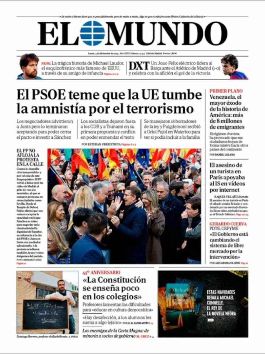 Portada de 'El Mundo' de 4 de diciembre de 2023