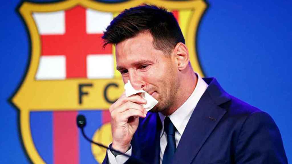 Leo Messi, llorando el día de su despedida del Barça