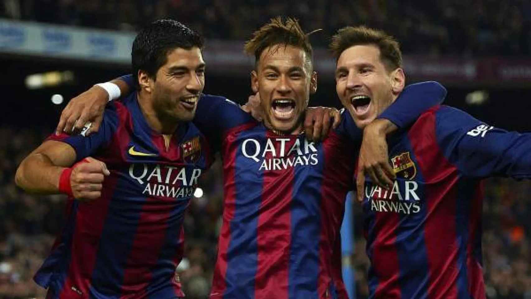 Suárez, Neymar y Messi celebran un gol del Barça al Atlético en 2015