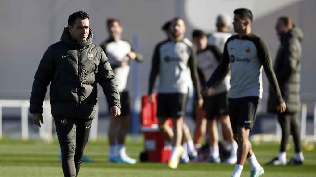 Xavi Hernández, durante un entrenamiento del Barça