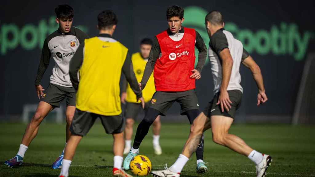 Los jugadores del Barça, en una sesión de entrenamiento