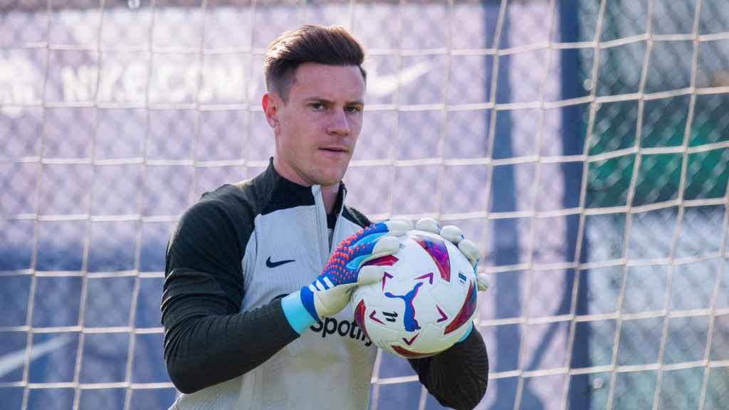 Ter Stegen, en una sesión de entrenamiento del Barça de Xavi