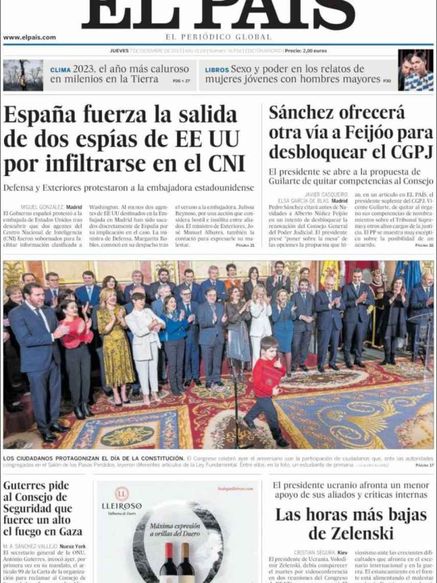 Portada de 'El País' de 7 de diciembre de 2017