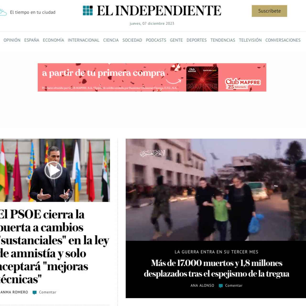 Portada de 'El Independiente' de 7 de diciembre de 2017