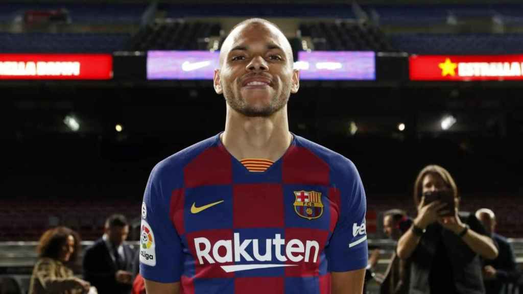 Martin Braithwaite, en su presentación oficial con el Barça en el Camp Nou