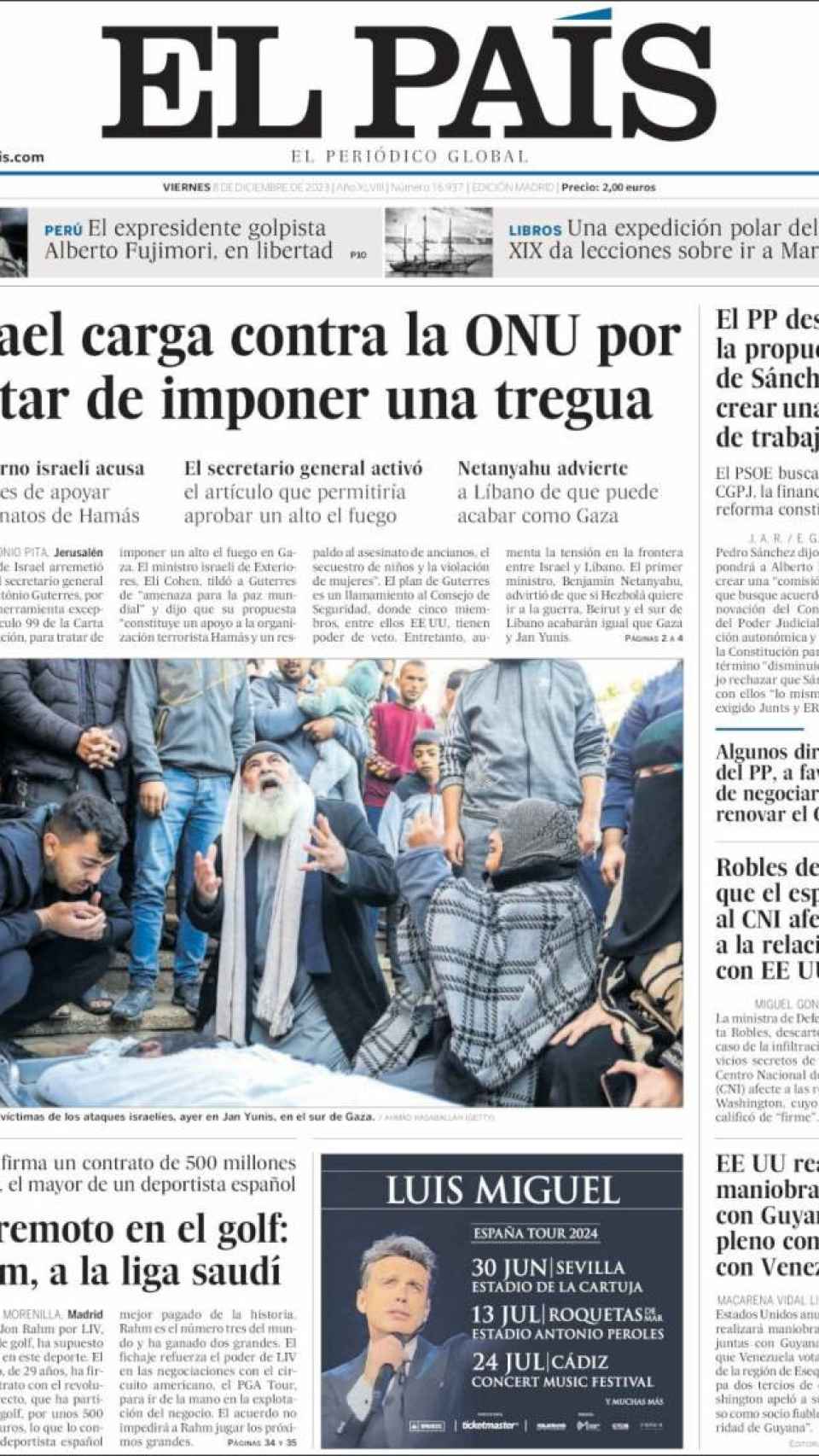 Portada 'El País' del 8 de diciembre de 2023