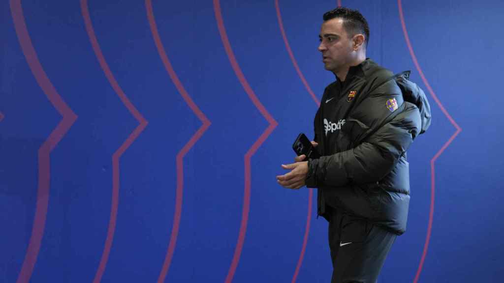 Xavi Hernández, en el entrenamiento del Barça antes de jugar con el Girona