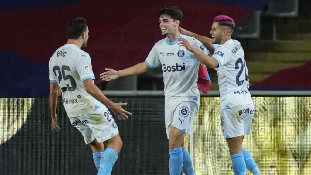 Miguel Gutiérrez celebra su gol al Barça