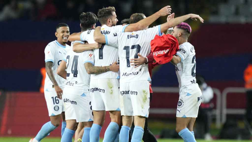 El Girona, celebrando uno de los goles contra el FC Barcelona