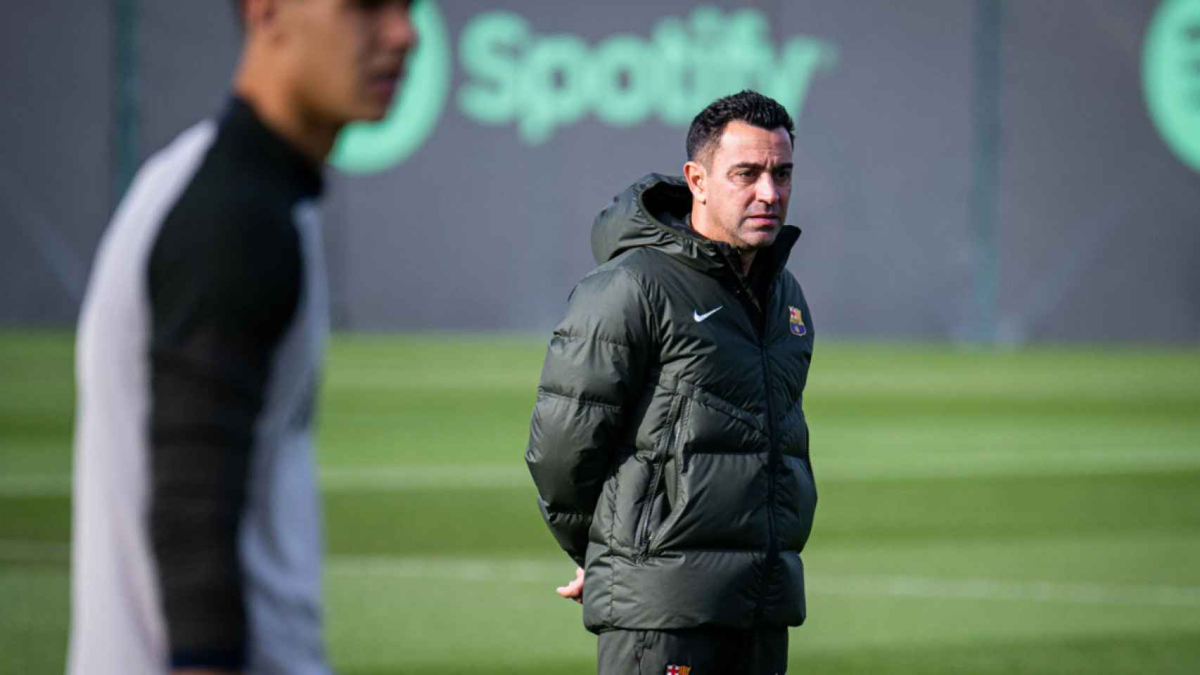 Xavi Hernández, en el entrenamiento de recuperación del Barça tras el derbi catalán