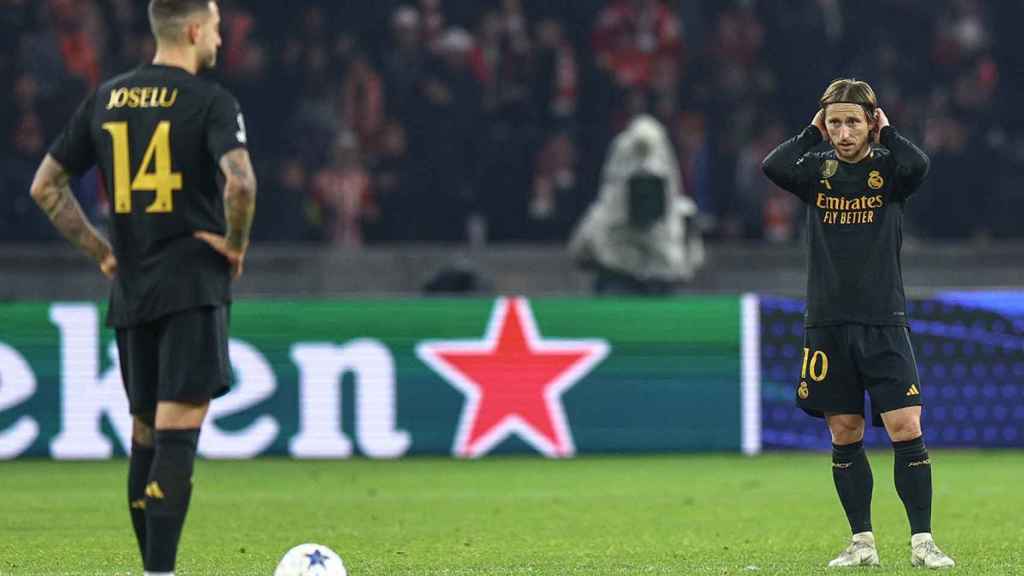 Joselu y Modric, durante el partido contra el Union Berlín