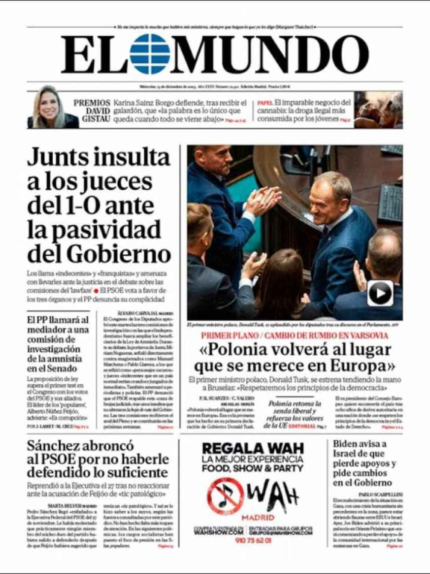 Portada de 'El Mundo' de 13 de diciembre de 2023