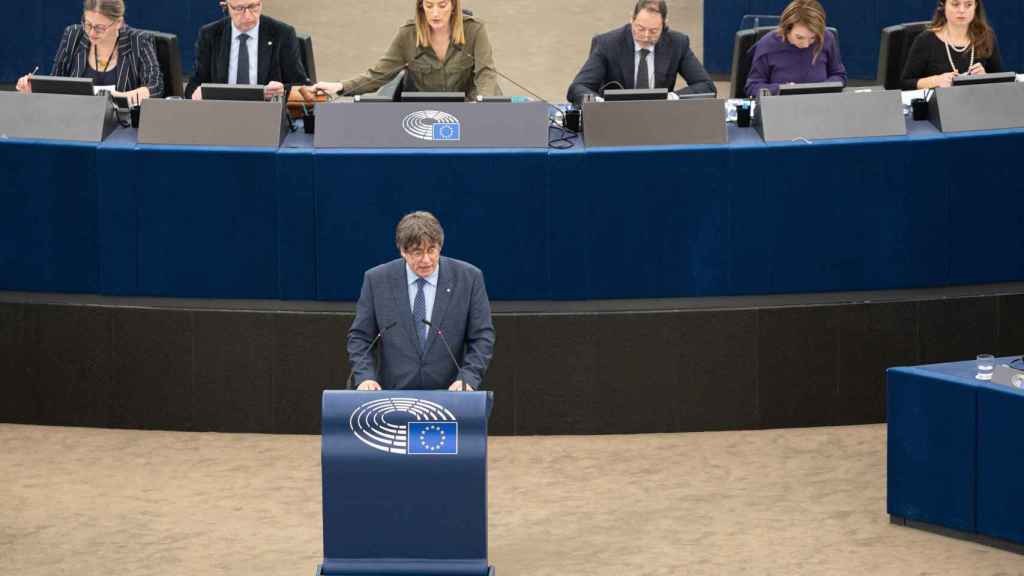 El expresidente de la Generalitat, Carles Puigdemont, en el Parlamento Europeo