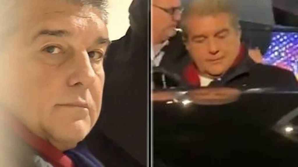 Las caras de Laporta tras el desastre del Barça en Amberes