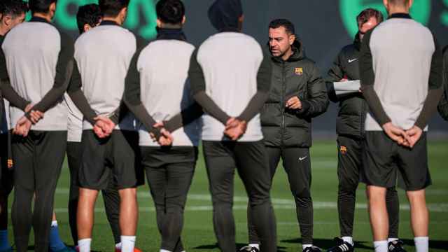 Los jugadores del FC Barcelona, durante una sesión de entrenamiento